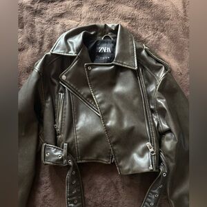 Zara Women's Dark Brown Leather Biker Jacket